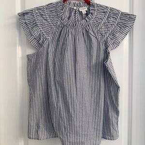 J. Crew Blue & White Striped Flutter Sleeve Top